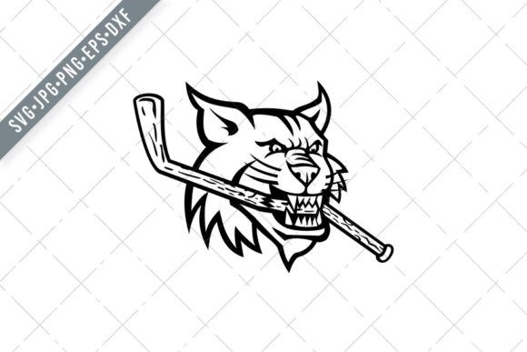 Bobcat Biting Ice Hockey Stick Graphics and Illustrations Review