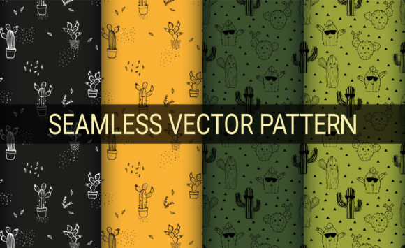 Cactus Seamless Patterns Digital Papers for Graphics