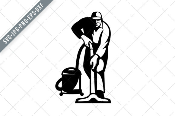 Cleaner Janitor Vacuuming Cleaning Graphics for Illustrations