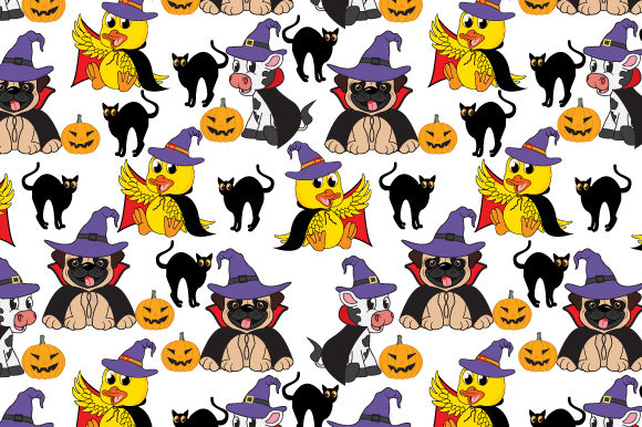 Cute Animal in Halloween Pattern: Graphics for Seasonal Content