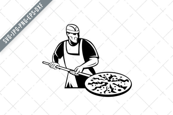 Pizza Pie Maker Holding a Pizza Peel: Retro Graphics for Sellers