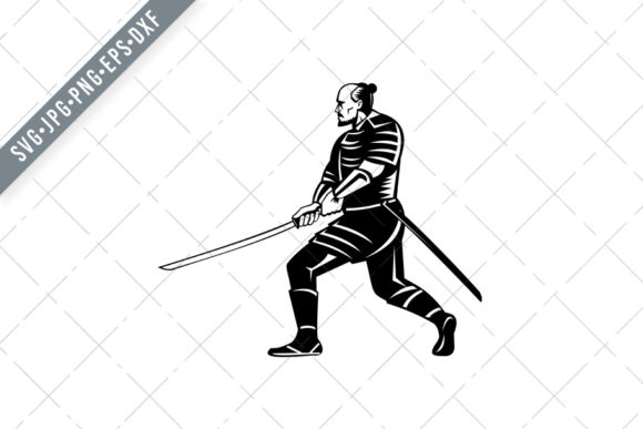 Samurai Warrior with Katana Sword Graphics and Illustrations